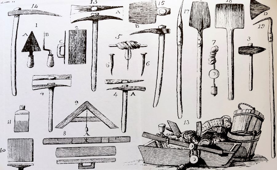 Ilustración de siglos pasdos de herramientas de maestros_artesanos