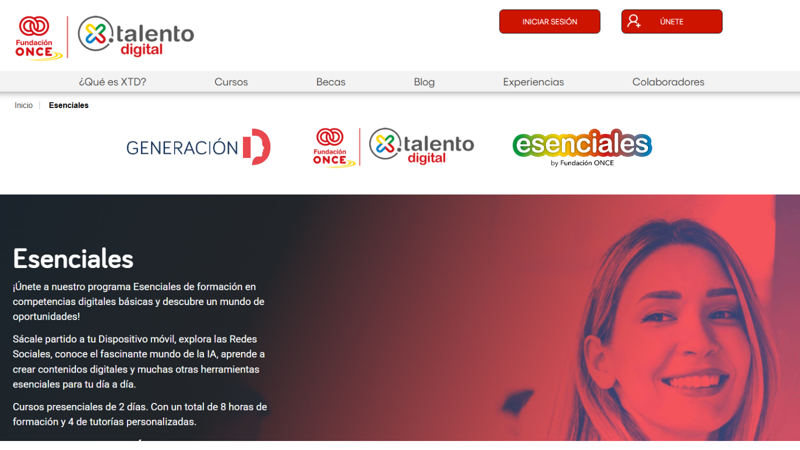 imagen programa esenciales de la ONCE, sobre cursos en competencias digitales basicas