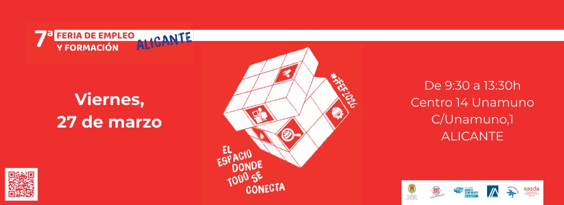 Cartel promocional de la 7ª feria de empleo y formación, organizada por el Ayuntamiento de Alicante.