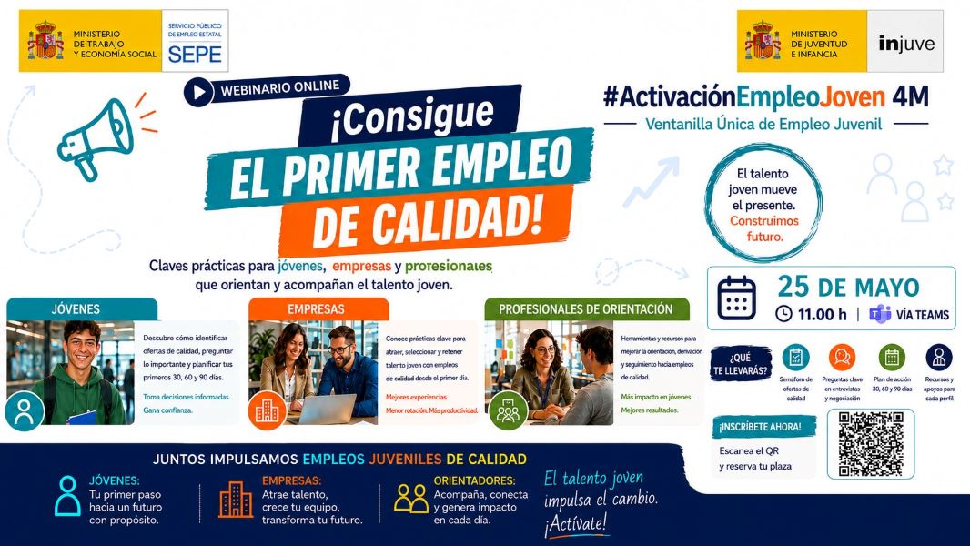 Webinario online gratuito “Activación Empleo Joven 4M - Ventanilla Única de Empleo Juvenil”