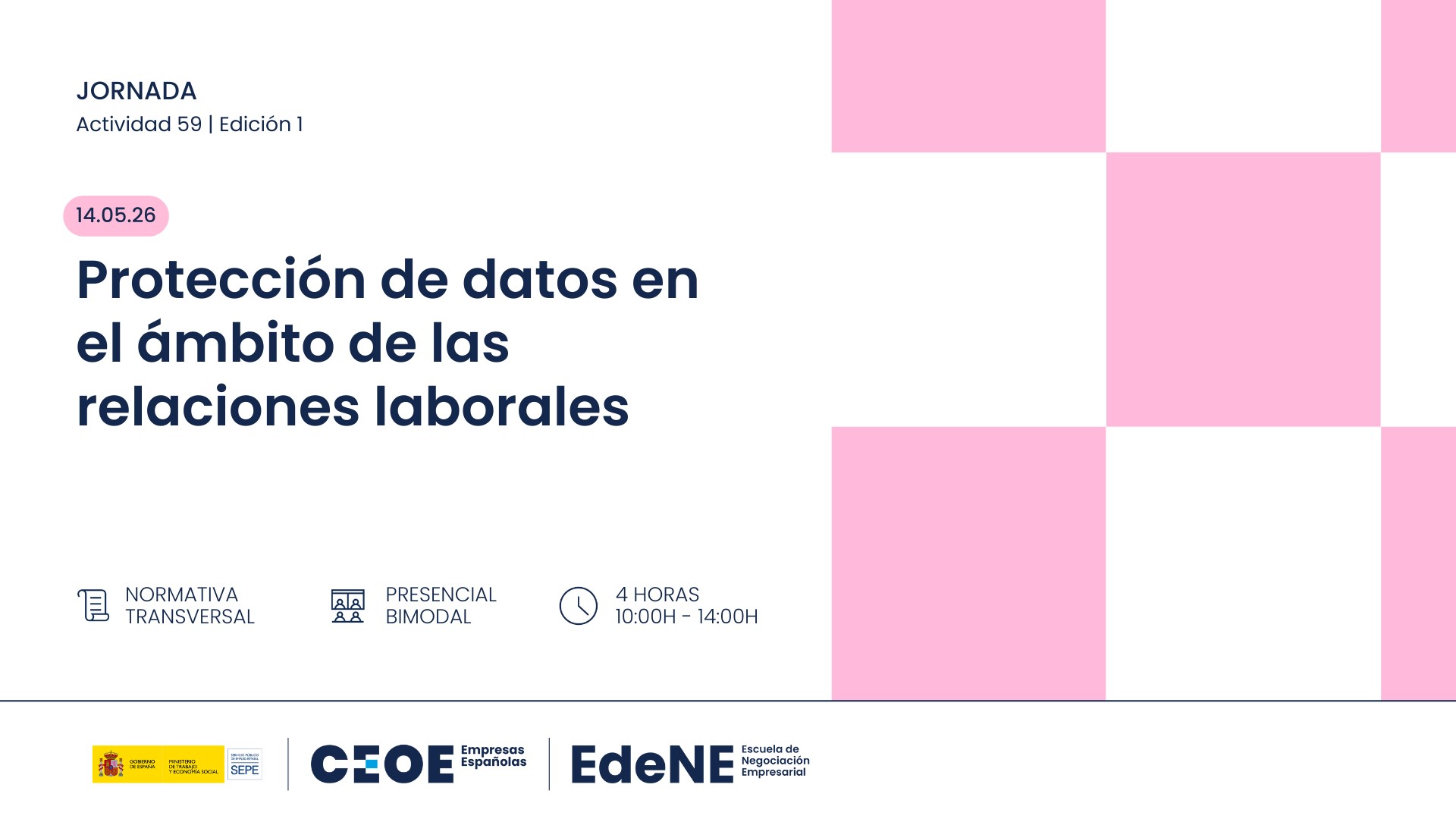 Imagen anunciadora de la I Jornada de Protección de Datos en el ámbito laboral, organizada por la EdeNE.