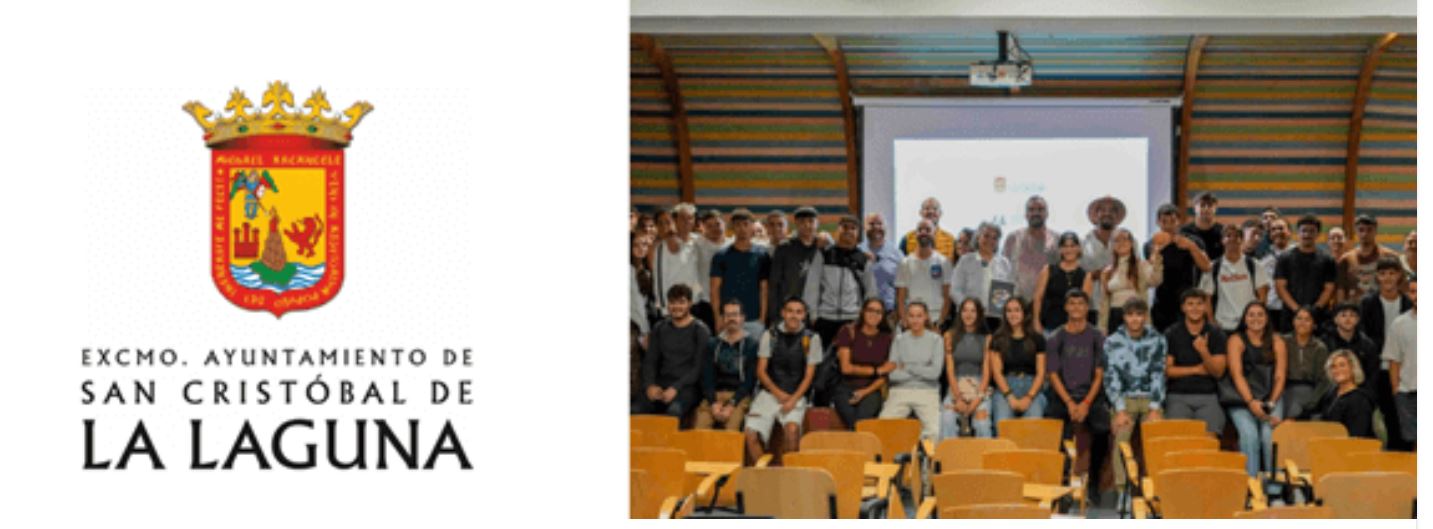 Logo del Ayuntamiento de La Laguna (Tenerife) y foto de jóvenes en el evento