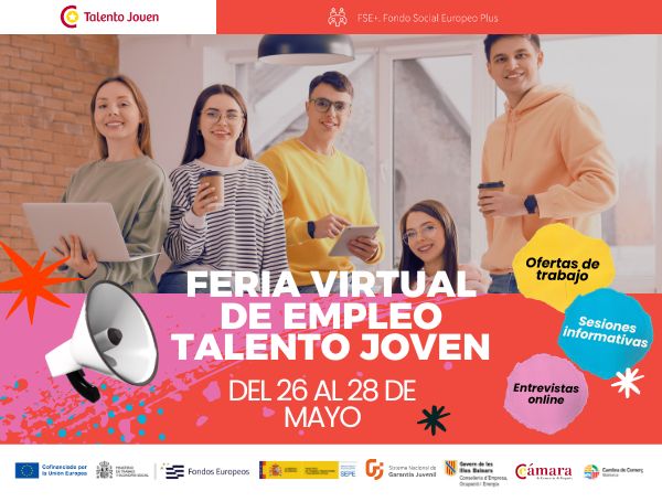 Cartel promocional de la 8ª edición de la Feria Virtual Talento Joven Mallorca que se celebrará del 26 al 28 de mayo