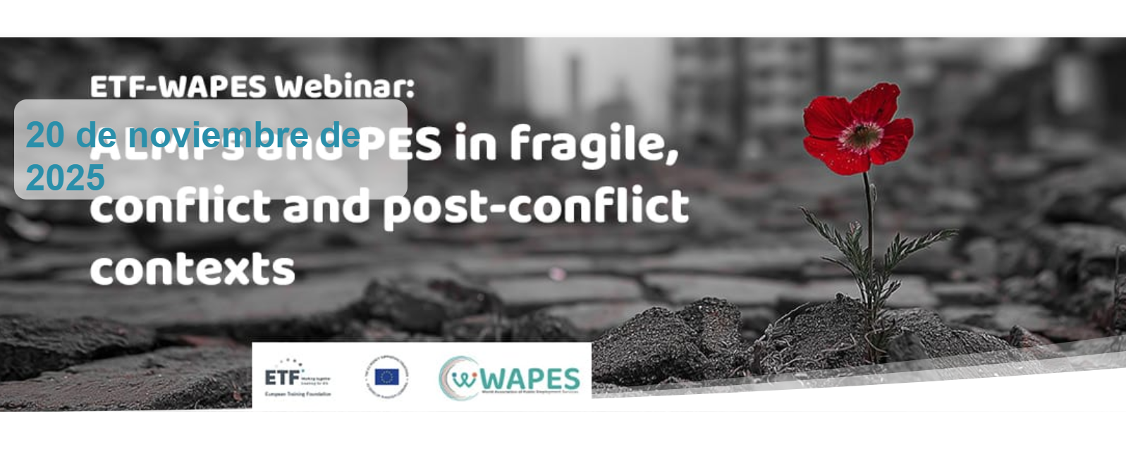 Imagen promocional del webinario de WAPES Políticas activas del mercado laboral y servicios públicos de empleo en contextos de fragilidad, conflicto y posconflicto